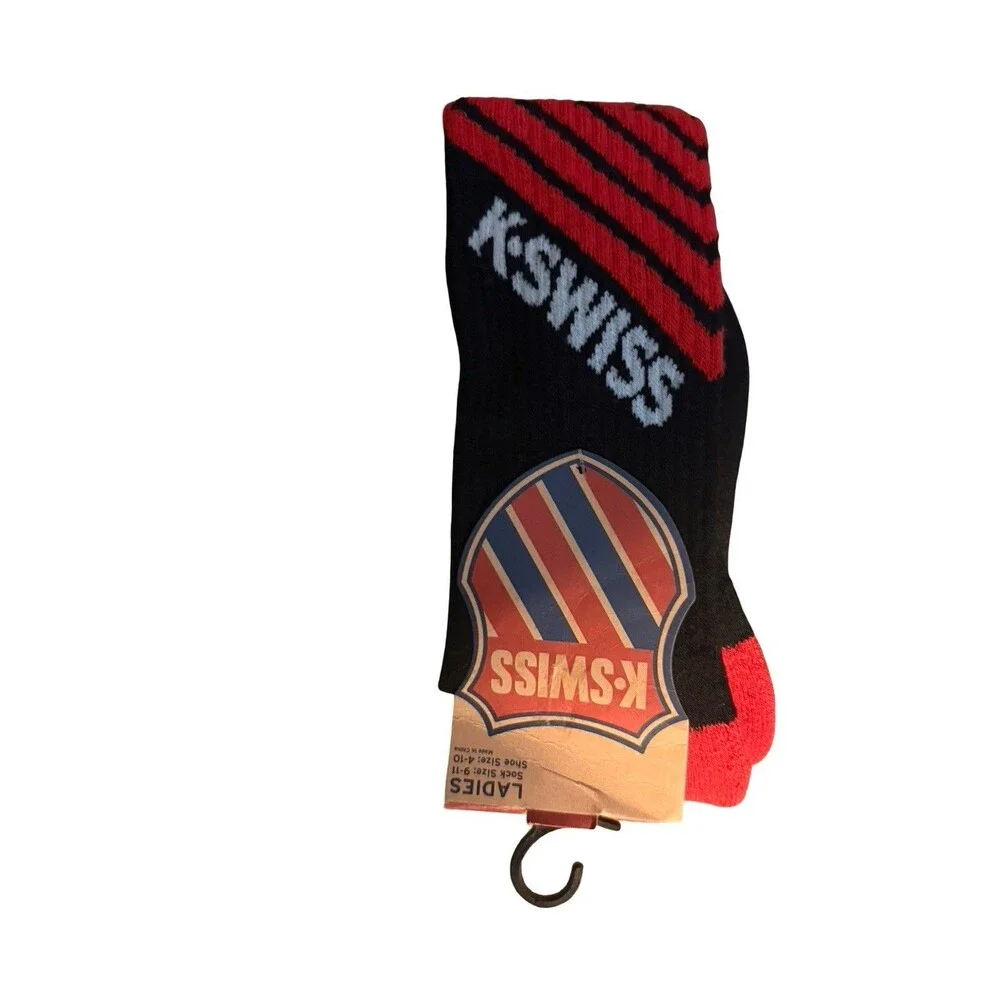 2 Pair K-Swiss Heritage Series Crew Socks Ladies Shoe Size 4-10 Black NEW